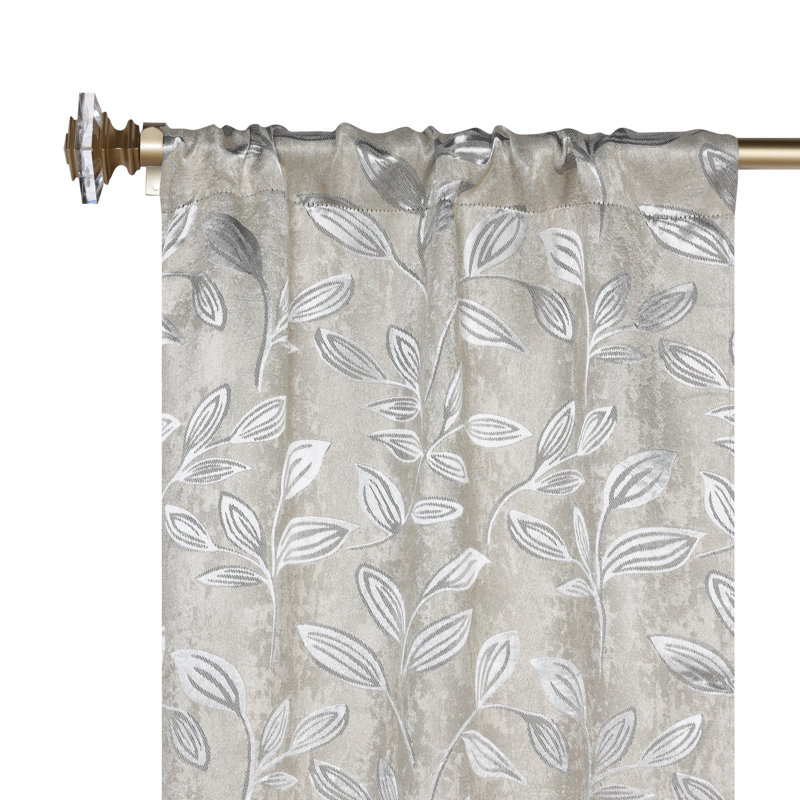Finklea Floral Pattern Polyester Light Filtering/Room Darkening Rod Pocket Curtain Panels, Ivory, 52" W x 120" L