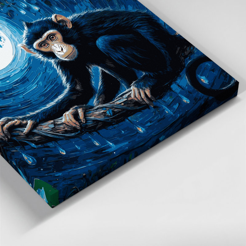 Faune, singe, nuit, art mural sur toile bleue, H 32 po x l 32 po