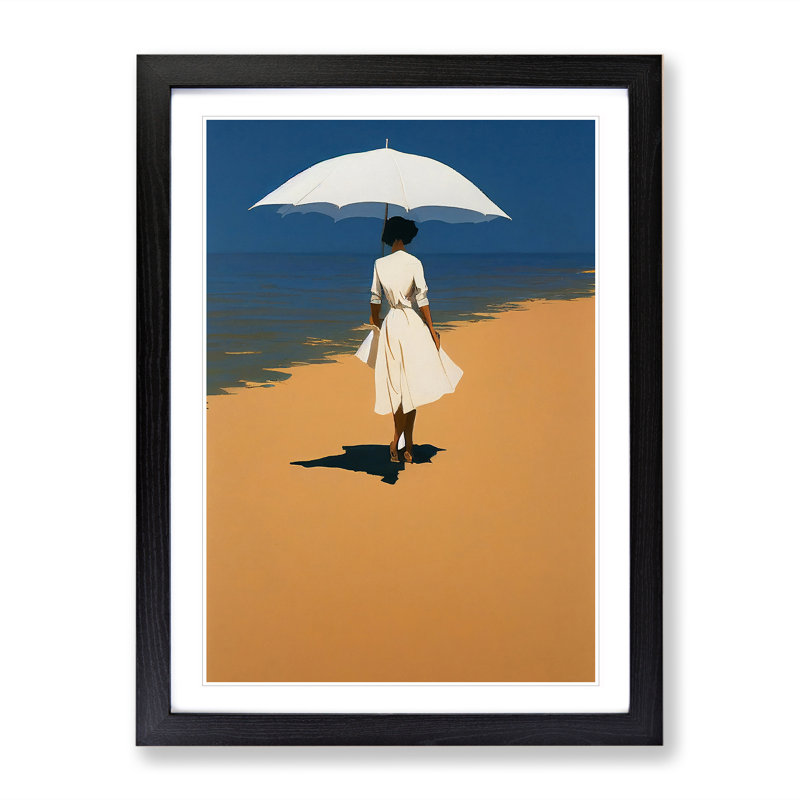 XV1022-5317X Woman On The Beach No.1 - Single Picture Frame Print, Black, 64cm H x 46cm W x 2cm D