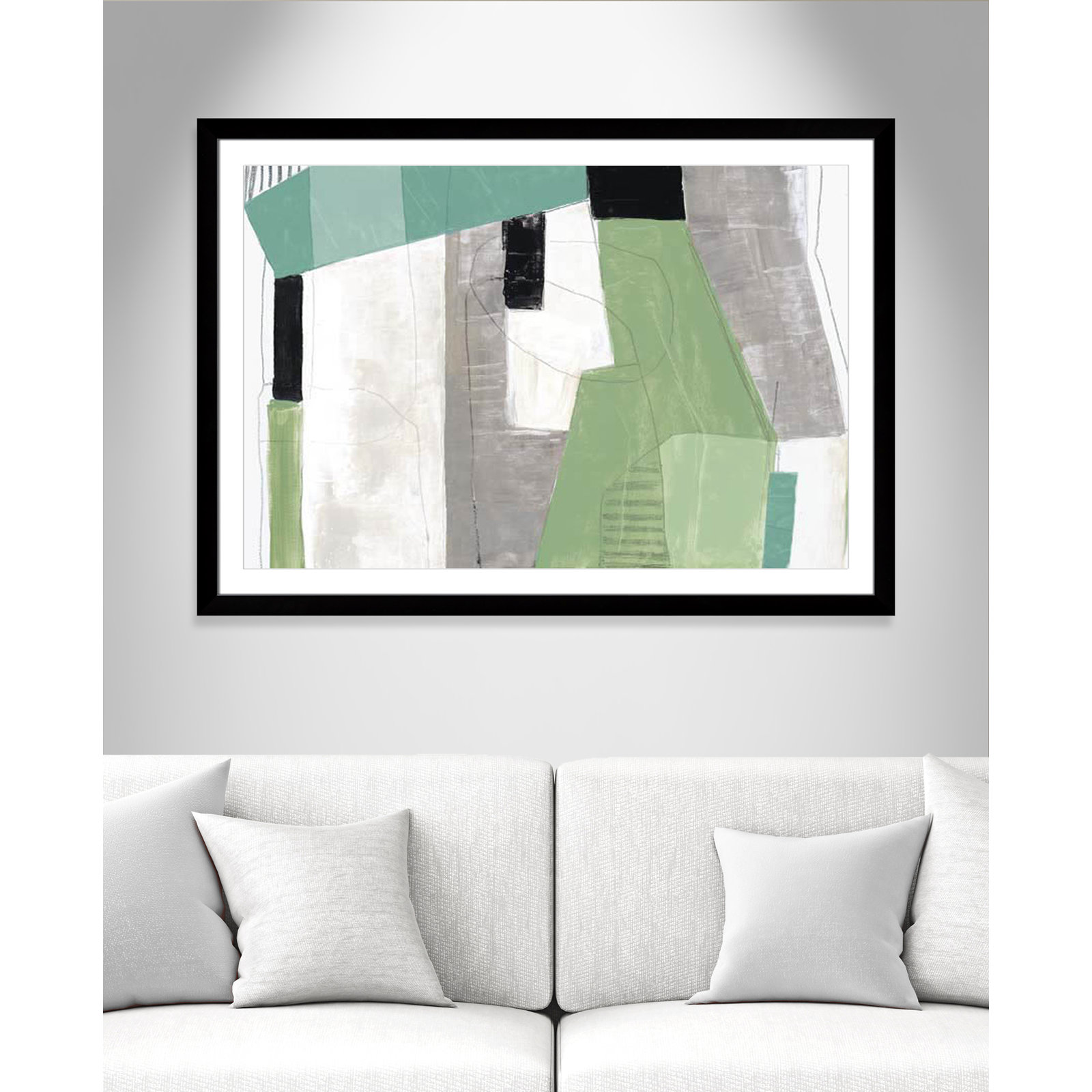 Evergreen Essence by Tom Reeves, White, Black Cube Frame - Matted Fine Art Paper Print, 35" H x 49" W x 1.25" D
