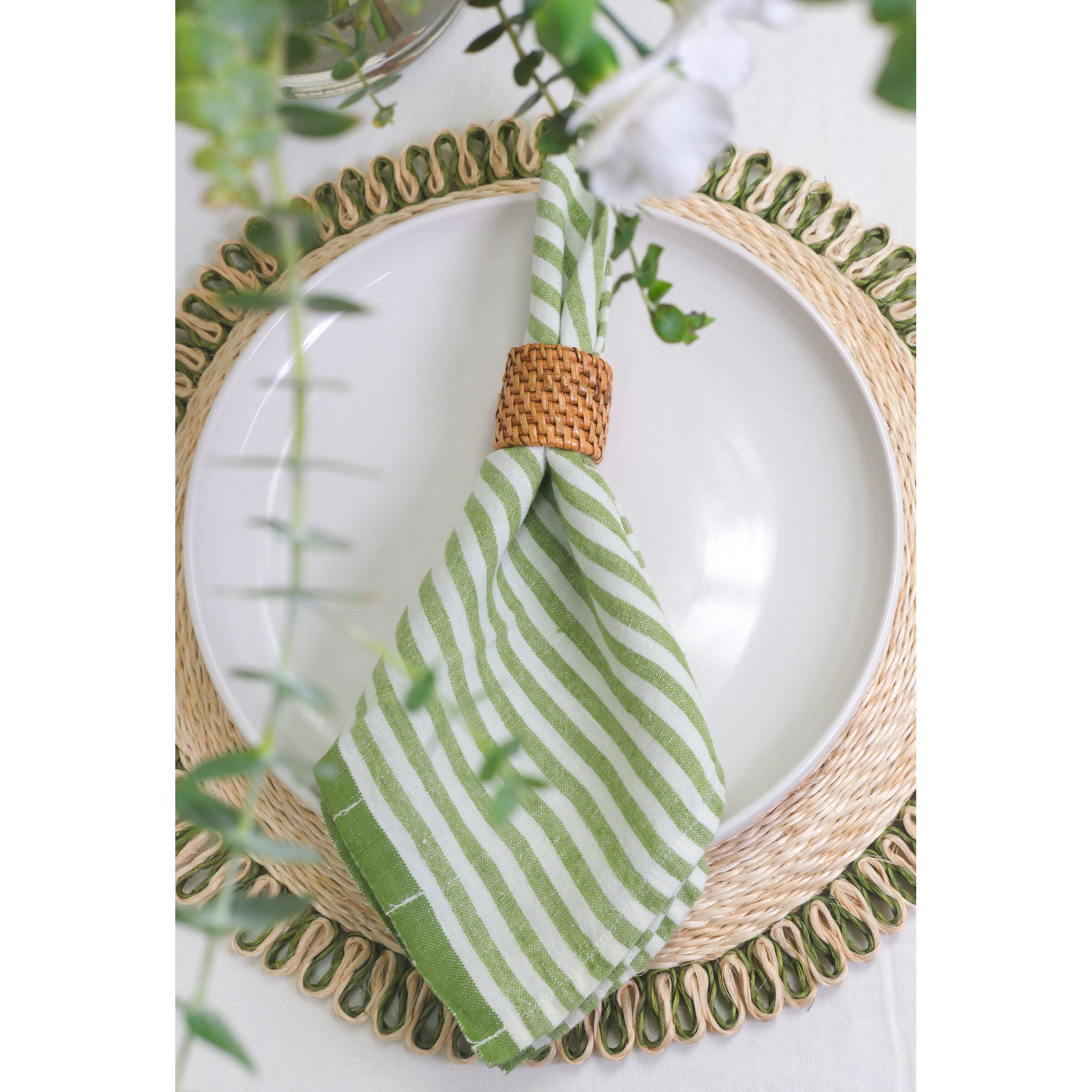 Adamsburg Linen Striped Square Napkin, Basil