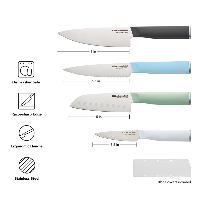 Kitchenaid Classic Chef Knife Set, 4 Piece, Blue/White/Green/Gray