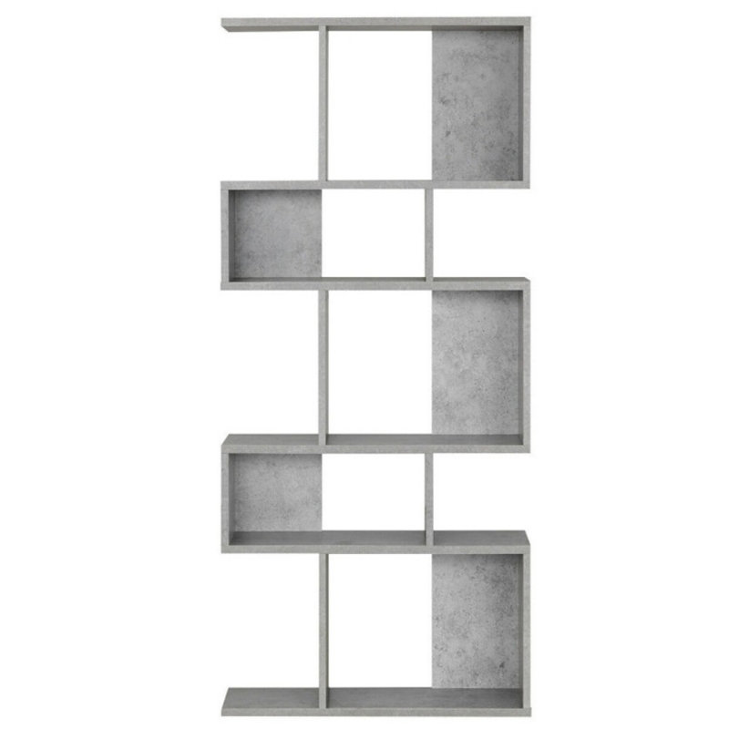Bibliothèque à 5 niveaux en bois avec motif en forme de S, Gris