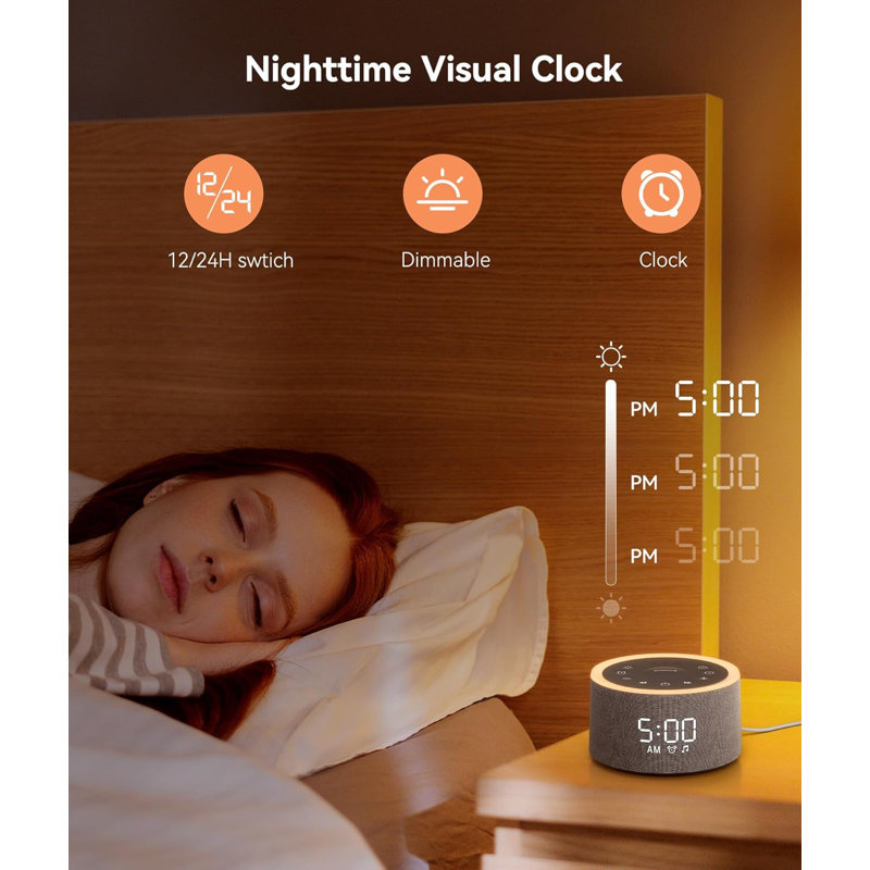 Sound Machine & Alarm Clock Sound Machine For Sleep White Noise Machine With 29 Soothing Sounds Night Light 0-100% Dimmable, White Noise Alarm Clock