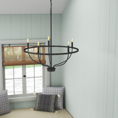 Capital Lighting Greyson Candle Style Wagon Wheel Chandelier In Matte Black