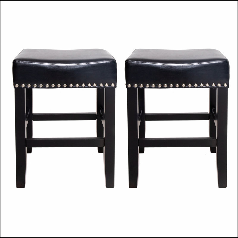 26" Backless Leather Counter Stools, 2-Pcs Set