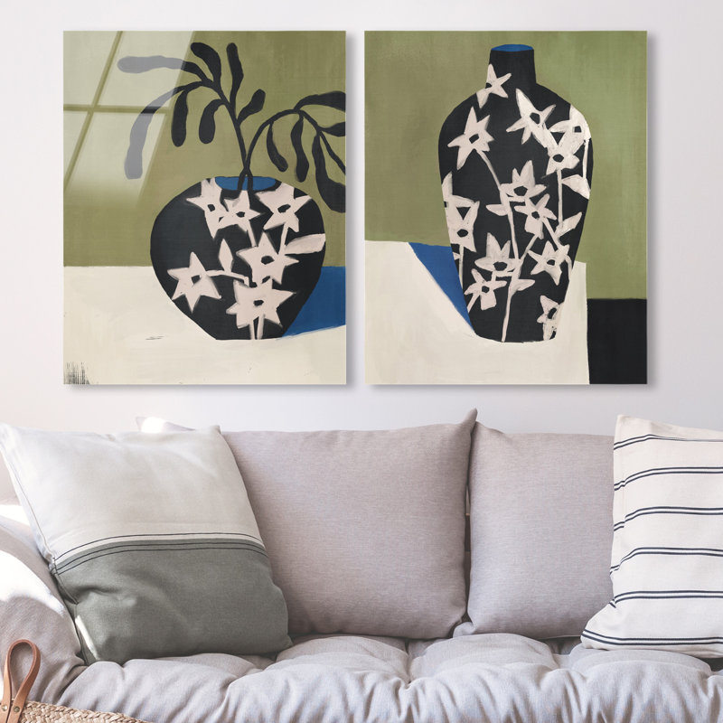 Noir Vase Set High-Gloss Frameless Acrylic Glass Wall Art Floral & Botanical Print by Oliver Gal, Ready to Hang, 16 x 20
