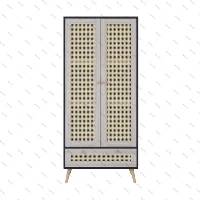 70.8"" Tall Armoire Wardrobe Closet with 2 Rattan Doors & 1 Drawer, Boho Wooden Clothes Storage Cabinet with Hanging Rod for Bedroom, Natural+Black -  Bay Isle Home™, 1DDC9F100C734A2D804F5518770EEAE5