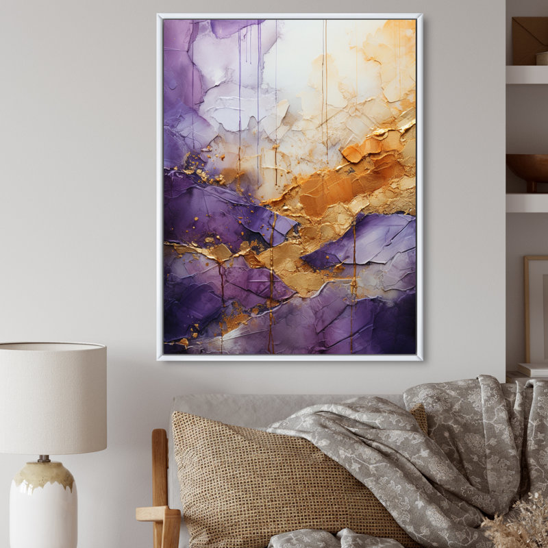 Helgert - fractale mauve abstraite - impression, H 32 po x l 24 po x P 1 po, Cadre flottant blanc