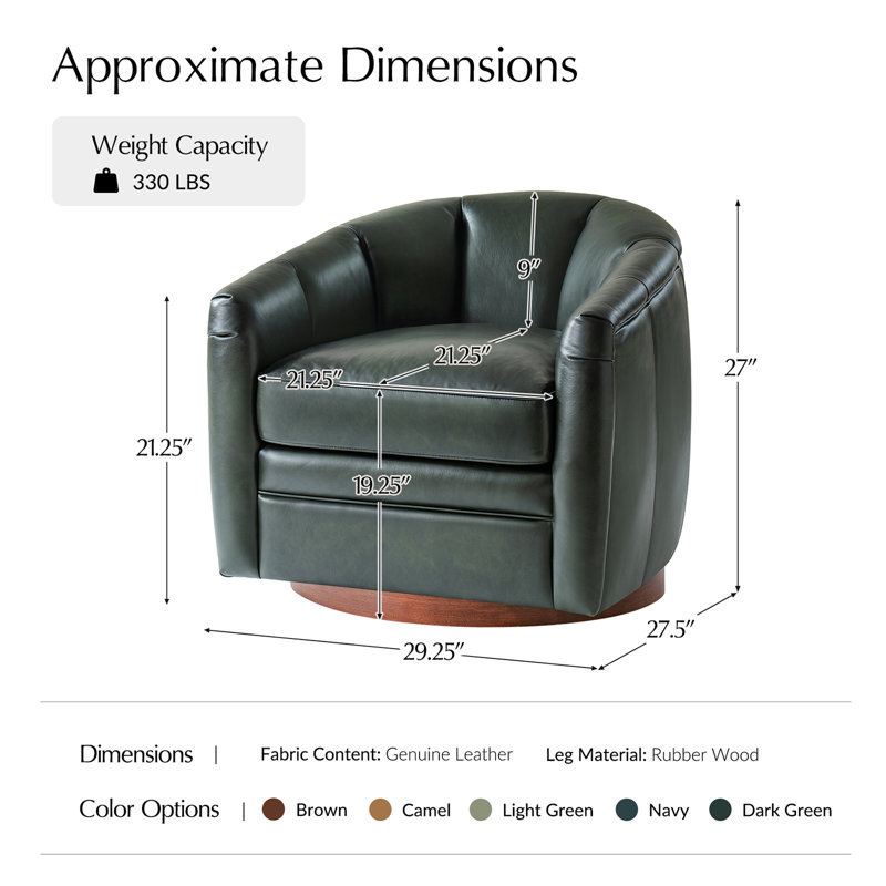 Ensemble de 2 fauteuils pivotants en cuir 29,25 po Guarracino avec base en bois massif, Gris foncé