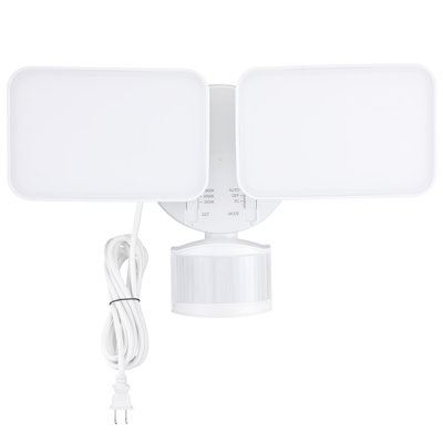 Watchman Plug-In LED Security Light, Motion Sensor Dusk to Dawn Outdoor Flood Light, 2 Heads, White