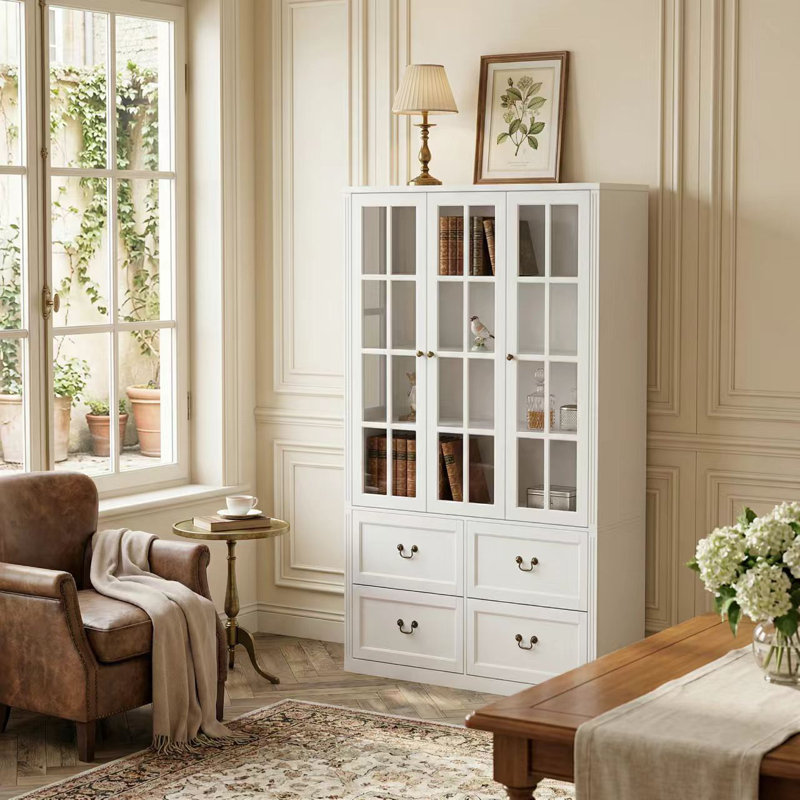  Vitrine en bois, Blanc, H 78,7 po x l 47,2 po x P 15,7 po