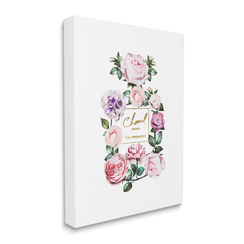 " Spring Garden Rose Florals Glam Perfume Bottle " by Amanda Greenwood Painting Print, 15" H x 10" W x 0.5" D