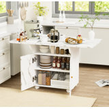47" Wood Folding Dining Table with storage rack and cabinet, Removable Entryway Table