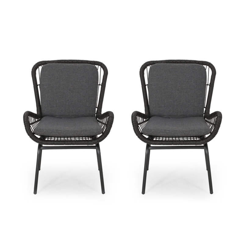 Mccaskill Patio Chair With Cushions (Set Of 2), Gray Cushion/Black Frame
