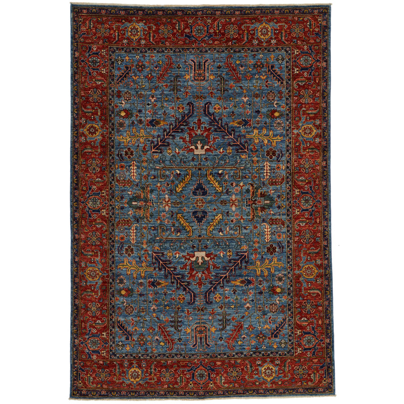 Tapis traditionnel 6 x 9 bleu et rouille Anatolian