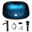 Lavabo de salle de bain en verre trempé bleu 16 "x 16" avec drain escamotable L 16 "x l 16"