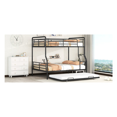Lit superposé en fer noir avec lit gigogne simple - mobilier moderne et fonctionnel pratique