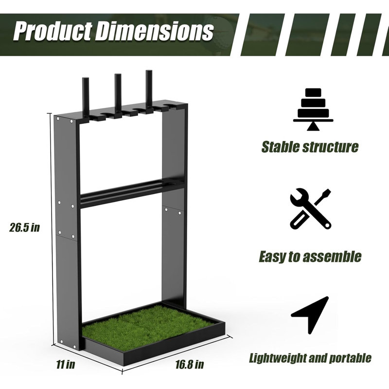 Rangement pour club de golf en bois de qualité supérieure pour 6 bâtons, 18 balles et 3 housses de rangement