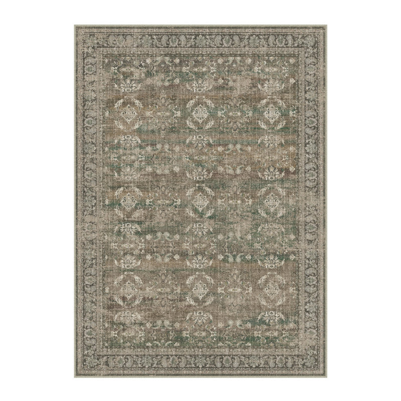 Tapis ivoire et vert délavé à médaillon floral 9 pi x 12 pi