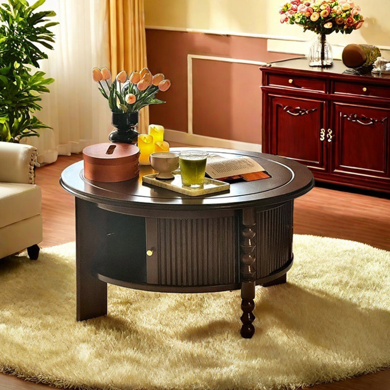 Table à thé ronde en bois massif cerise, H 17,71 po x L 37,4 po x l 37,4 po
