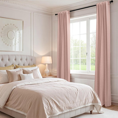 2-Pack Heavy Duty Linen Textured Blackout Curtains – 100% Light Blocking For Bedroom, Thermal Insulated Drape, Room Darkening & Soundproof - 50'' W X 84''L - (Blush Pink)