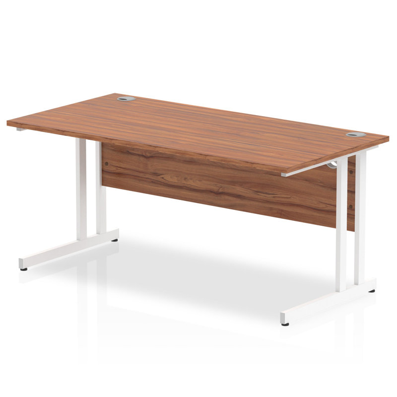 Impulse Metal Base Computer Desk, Walnut, White, 73cm H x 180cm W x 60cm D