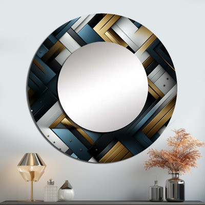 Dimensions de la mosaïque en marbre noir et doré Roszella - miroir mural géométrique, miroir décoratif rond moderne, impression d'art en métal