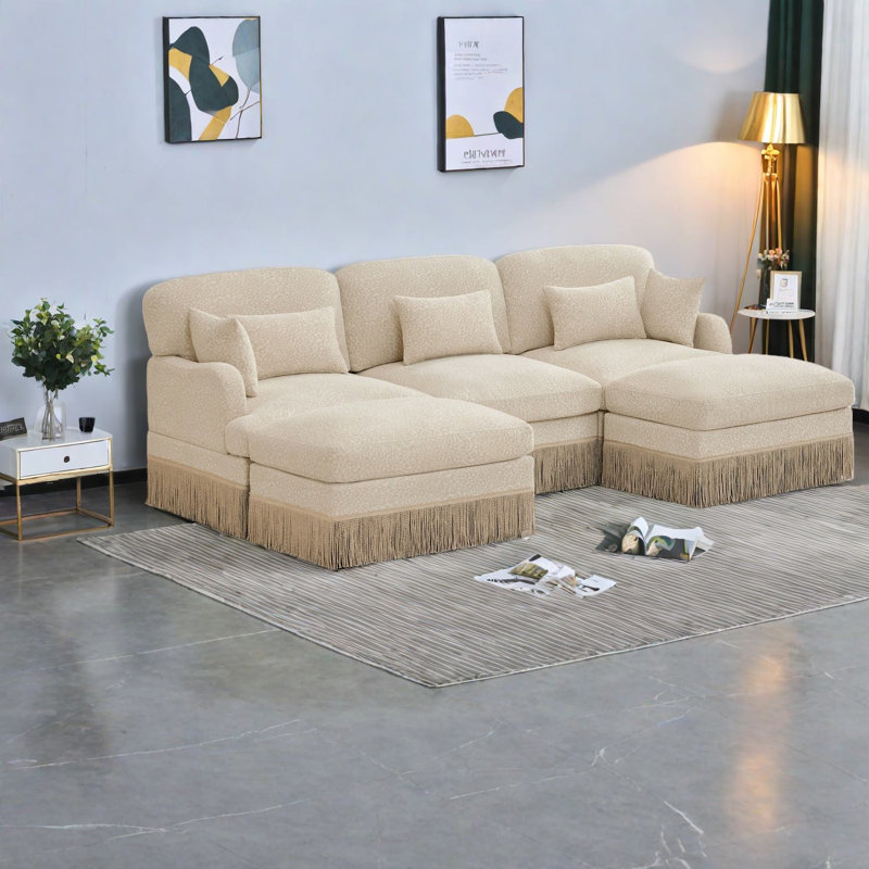 Canapés modulaires à assise profonde, salon en forme de U en chenille