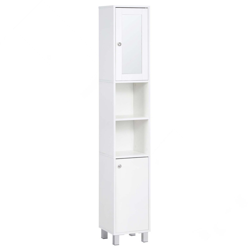 Wooden Tall Freestanding Bathroom Storage Cabinet With Mirror, Tower Cabinet With Adjustable Shelves For Bathroom, Living Room