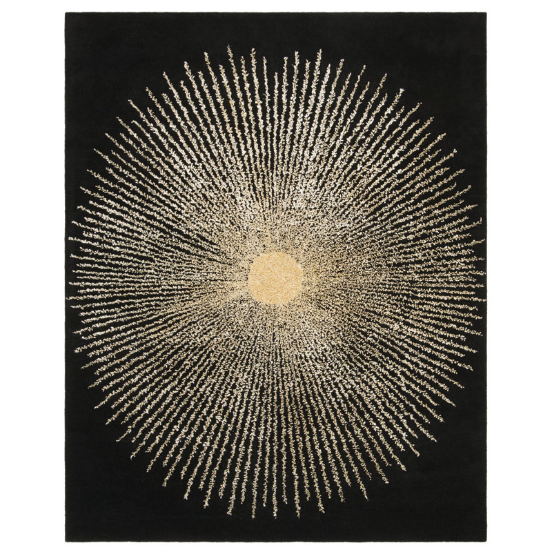 Tapis noir / beige en laine touffetée à la main Olivarria, Rectangle 9 pi x 12 pi