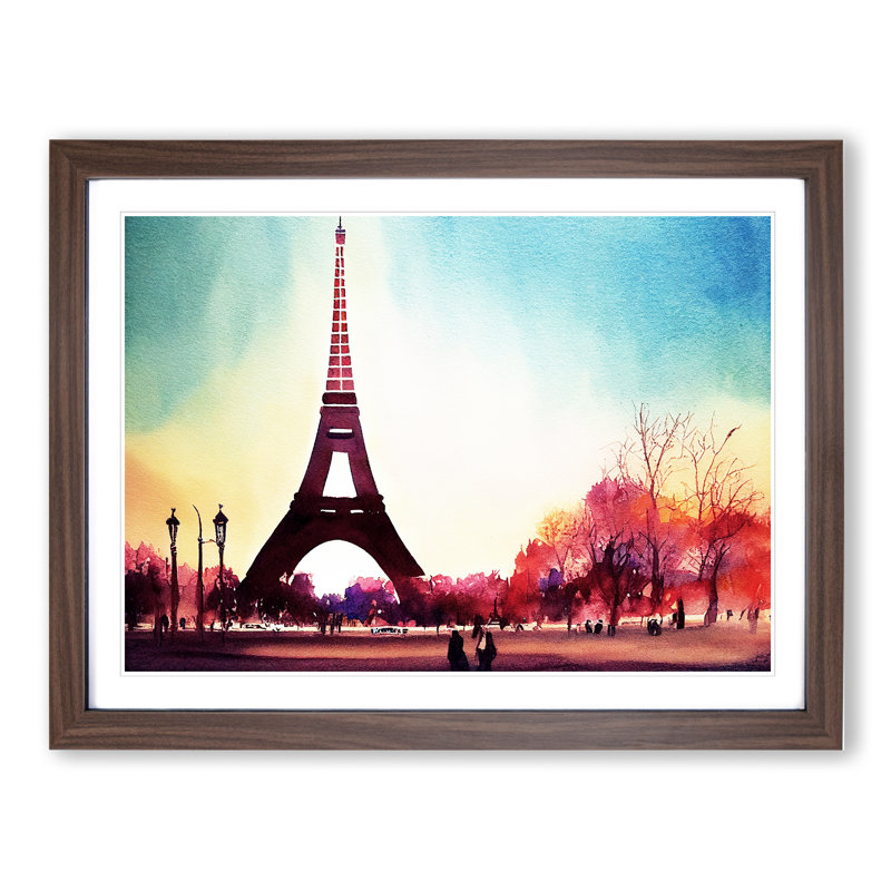 Eiffel Tower in Watercolour Vol.1 1 Piece Single Picture Frame Painting, 25cm H x 34cm W x 2cm D, Walnut
