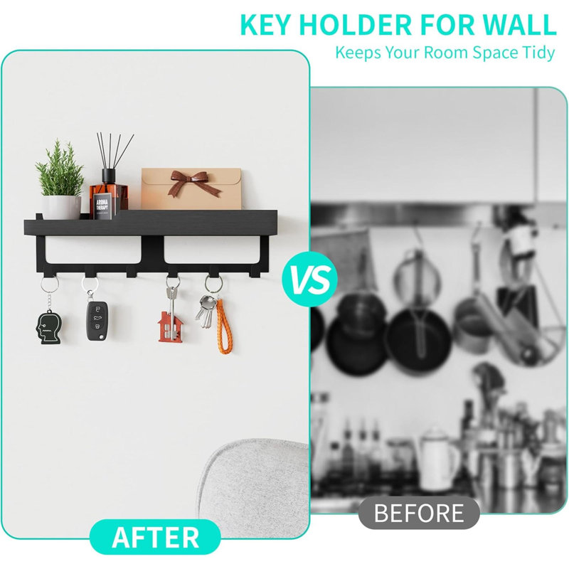 Wood Wall Organizer with Mail Storage, Black