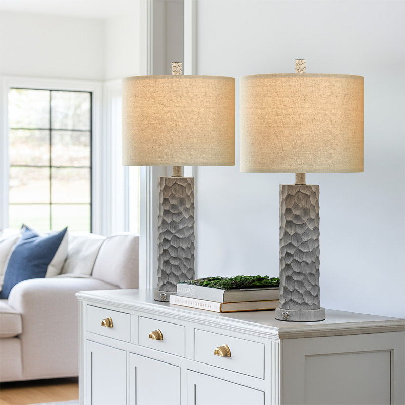 27.75" resin grey retro lamp, suitable for living room, dining table, corridor, farmhouse