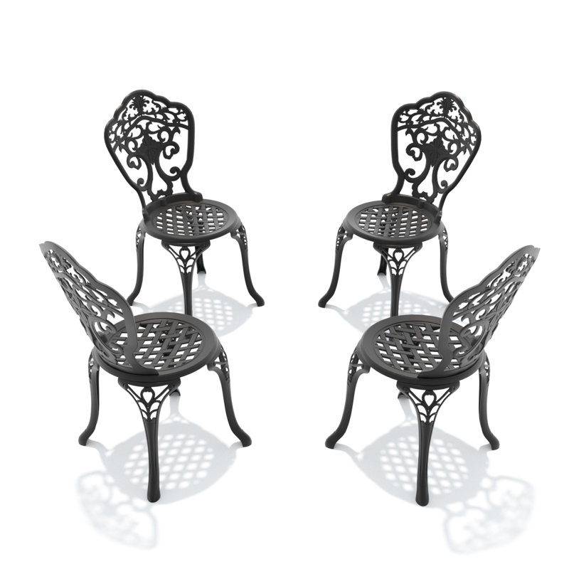 Chaise de patio en fonte d'aluminium 4 pièces avec cadre noir, 4