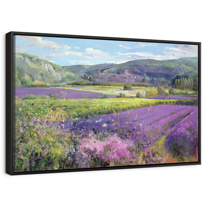 Champs de lavande dans la vieille Provence, 46 po x 31 po, Cadre flottant noir