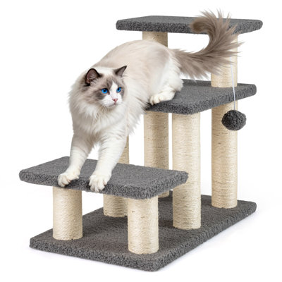 2-in-1 Cat Tree Tower Pet Steps w/ Scratching Posts Hanging Toy Ball Perch