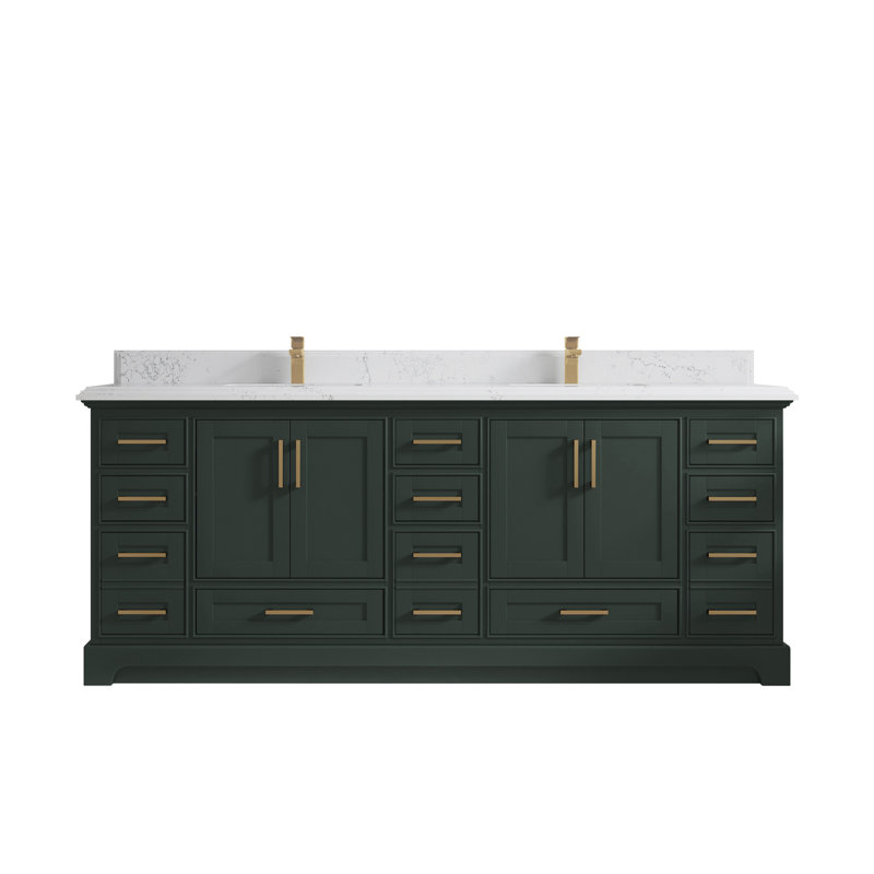 84'' Double Bathroom Vanity with Quartz Top, White;Black