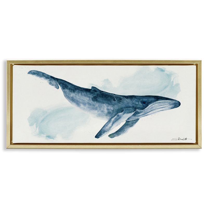 Baleine à  nautique, H 11 po x l 25 po, Cadre flottant métallique doré