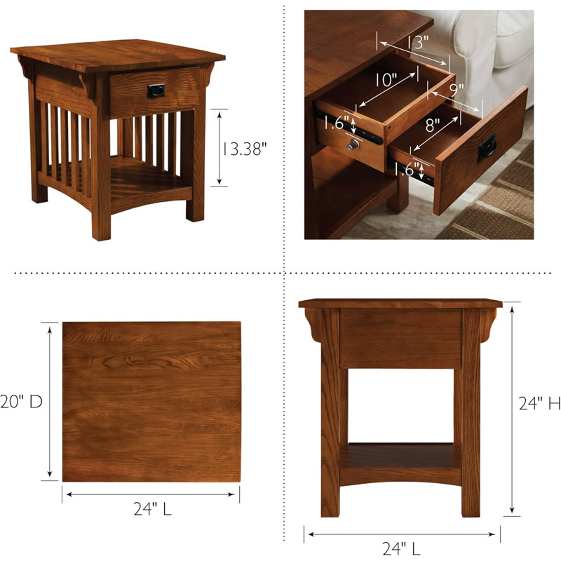 Mission Impeccable End Table With Locking Secret Compartment, Solid Wood Construction, Authentic Craftsman Design, Easy Assembly