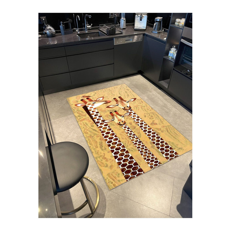 Tapis décoratif lavable à la machine Giraffe, Rectangle 3 pi 3 po x 4 pi 11 po
