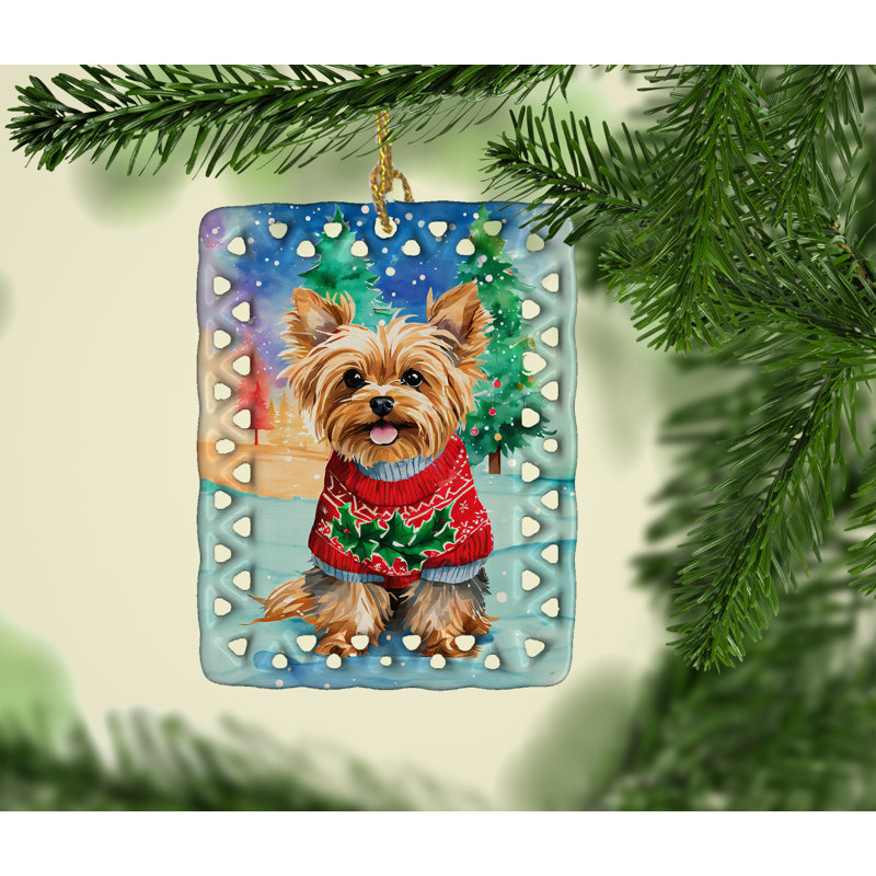 Ornement en porcelaine de Noël Yorkshire Terrier Yorkie, Yorkshire Terrier 3696