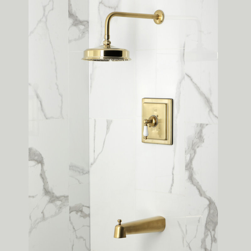Kingston Brass Demure Single-Handle Pressure Balanced Tub And Shower Faucet, Brushed Brass