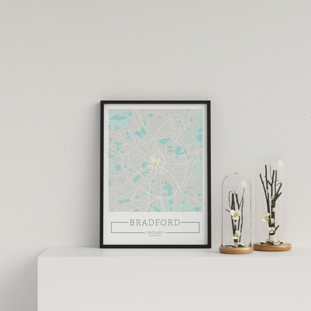City Location Ordnance Map Blue Bradford by Vouvart - Single Picture Frame Print
