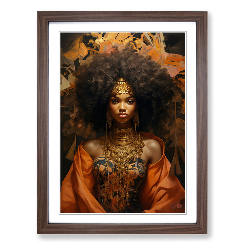 African Woman Baroque - Single Picture Frame Print on Wood, 34cm H x 25cm W x 2cm D, Walnut Framed