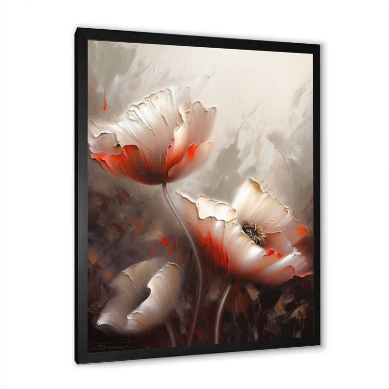 Crème délicates fleurs de coquelicot - impression, Cadre photo noir, H 20 po x l 12 po x P 1 po