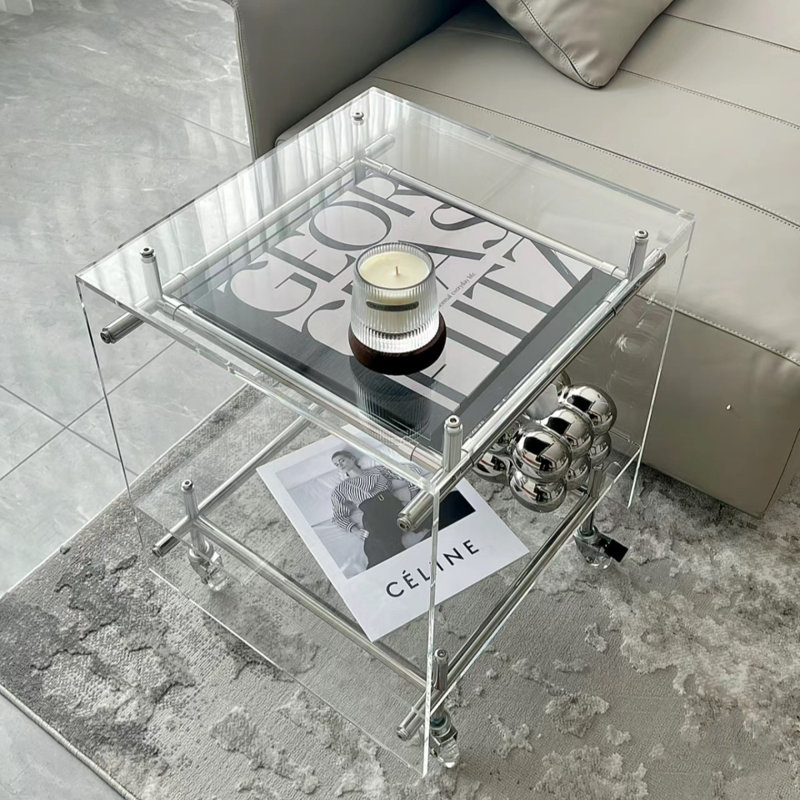 Ivy Bronx 18.3 Inch Acrylic Side Table Trolley, Transparent Bedside ...