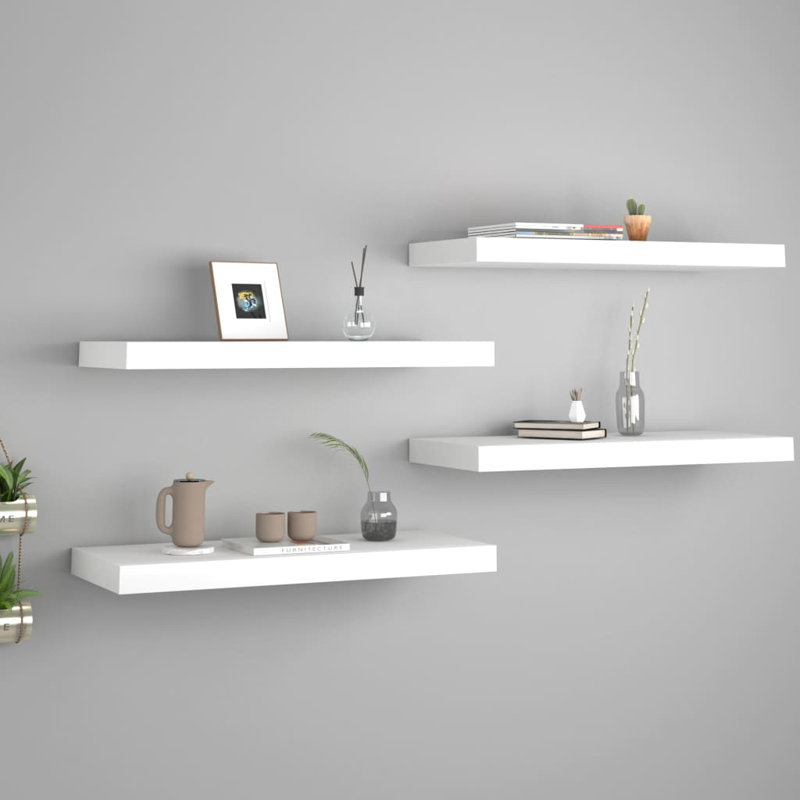 Wall Shelf  Wall Mounted Display Shelf for Photo Frame Set of 4, White, 1.5" H x 23.6" W x 9.3" D