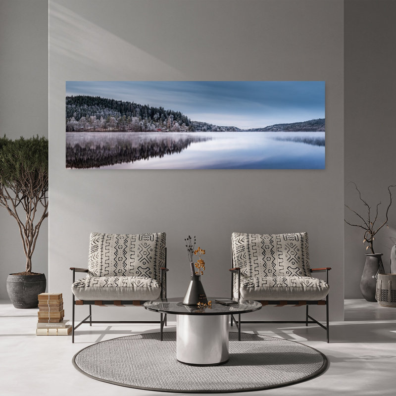 «Frosted Lake Reflection Peaceful Serene Tranquil Forest Landscape», art mural, 60" H x 20" W
