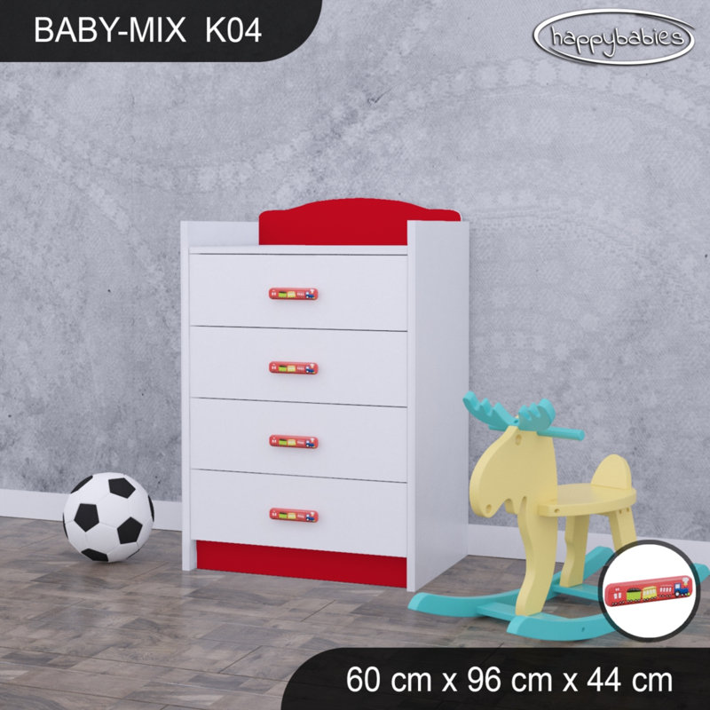 Baby Mix Kids 4 - Drawer Dresser, Red